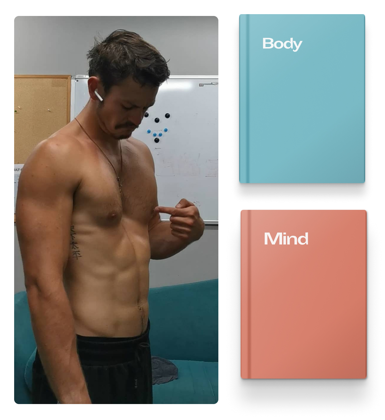 Man with pectus excavatum sitting cross legged meditating